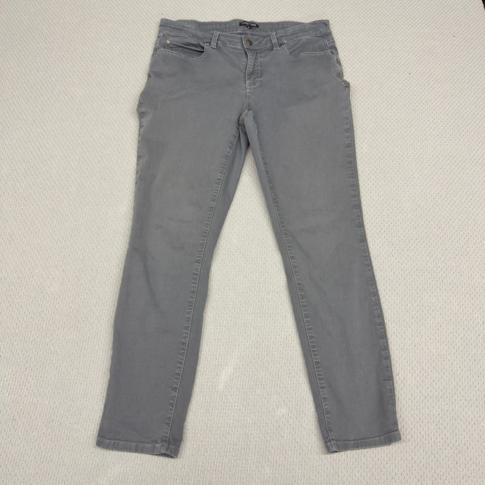 Eileen Fisher Pants Womens 8 Gray Twill Organic Cotton Blend Slim Chino Stretch